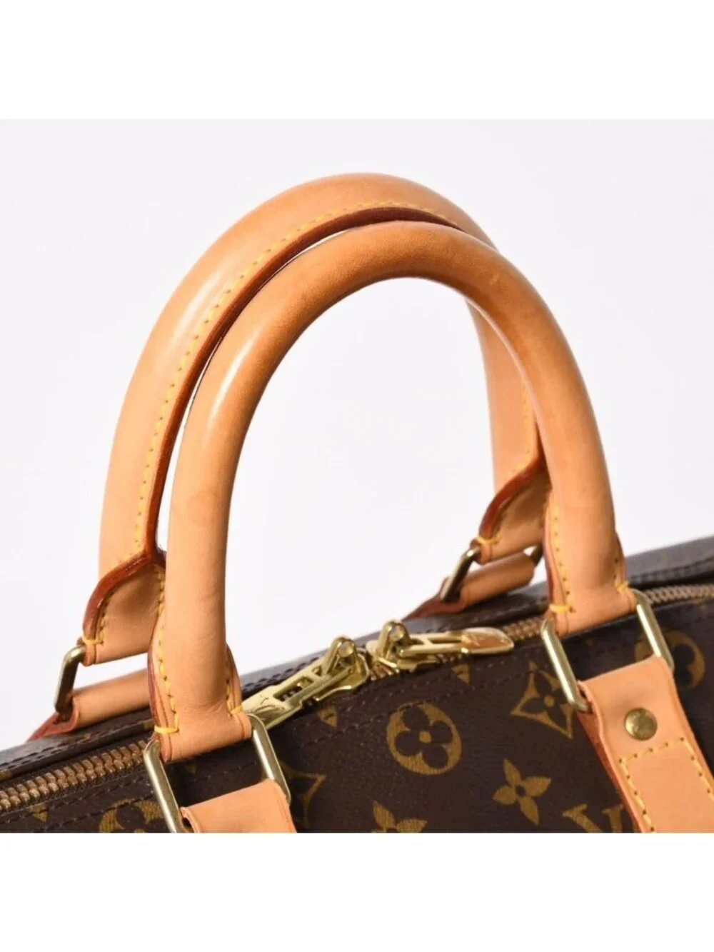 Louis Vuitton Monogram Keepall 45 Boston Bag Canvas Vachetta Leather Brown Gold